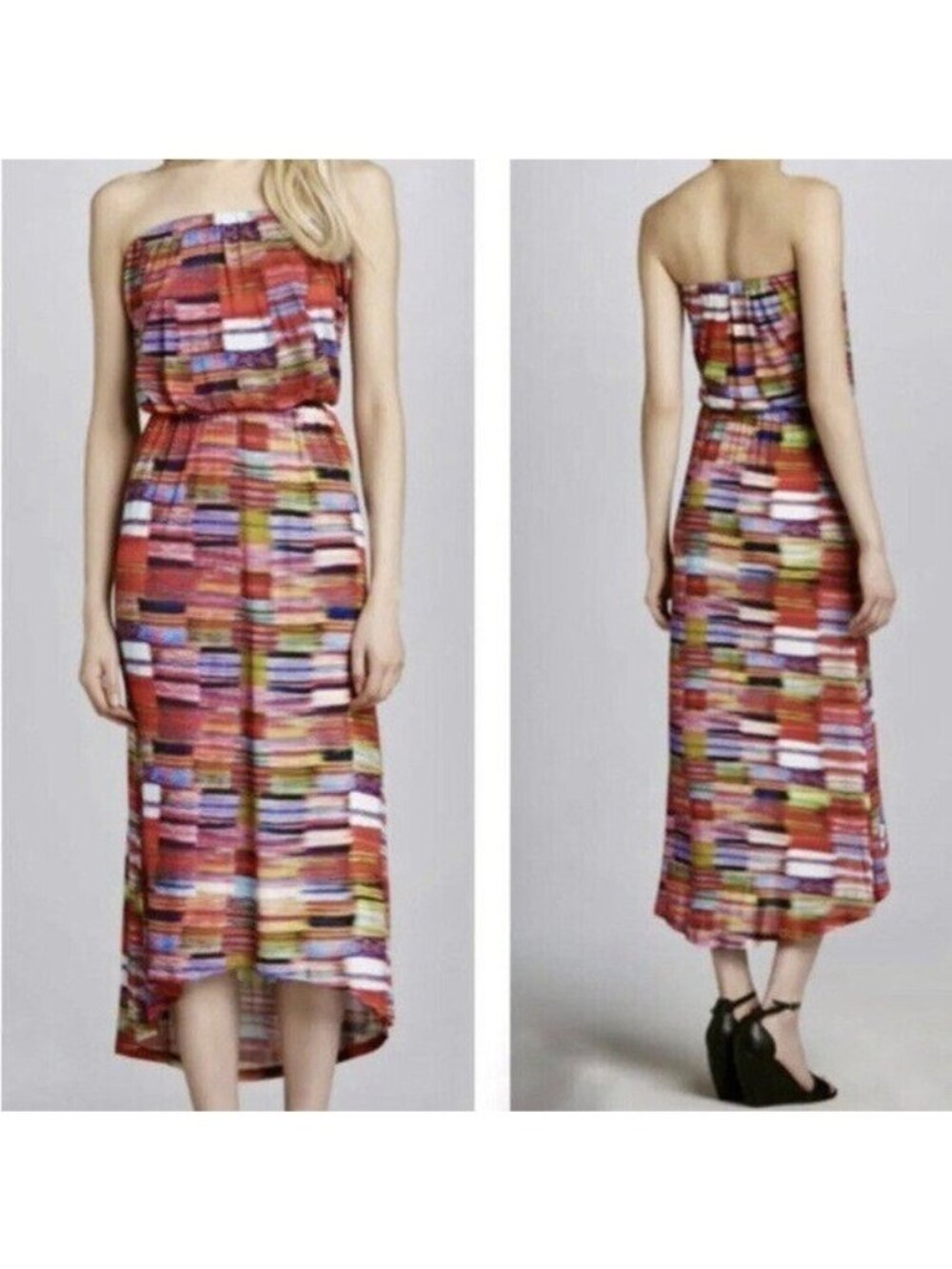 Velvet By Graham and Sprncer Biaritz Strapless Hi Low Multi Color Dress M
